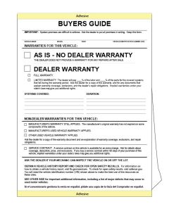 Buyers Guide-Warranty Statement - 2 part