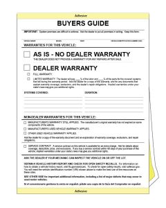 Buyers Guide/Warranty Statement - 3 part