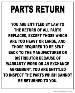 State of Michigan Parts Return SIgn