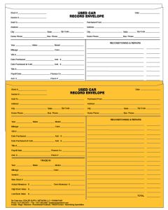 Used Car Record Envelopes -